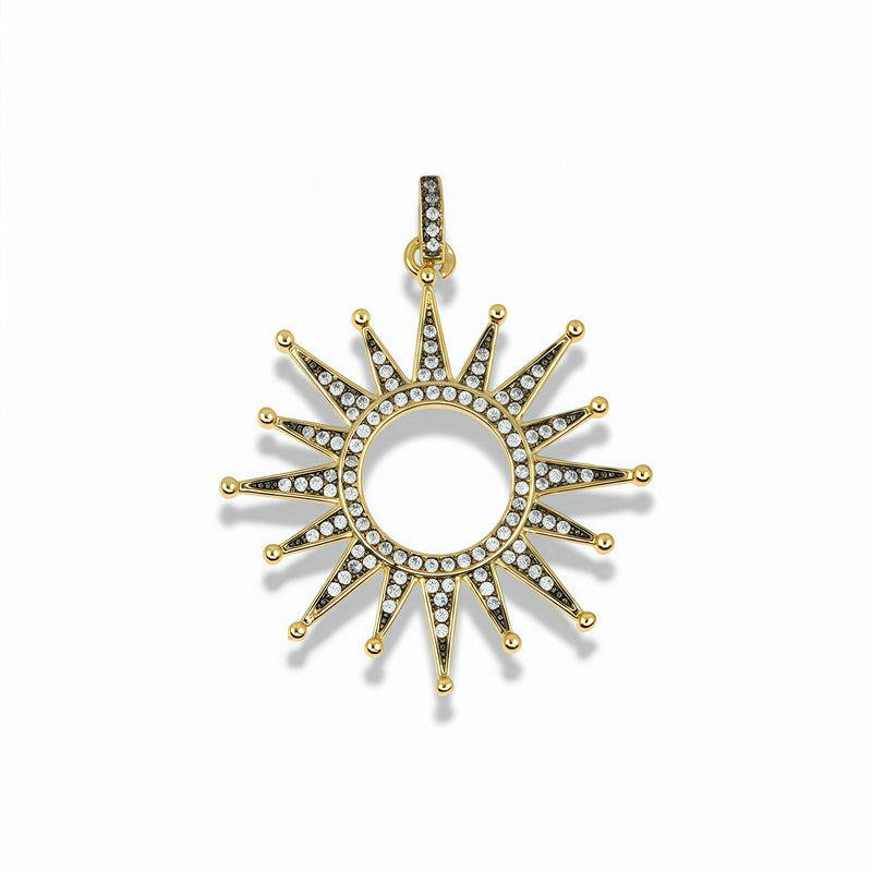 14k Gold Plated Sunburst Pendant With Clear Crystals