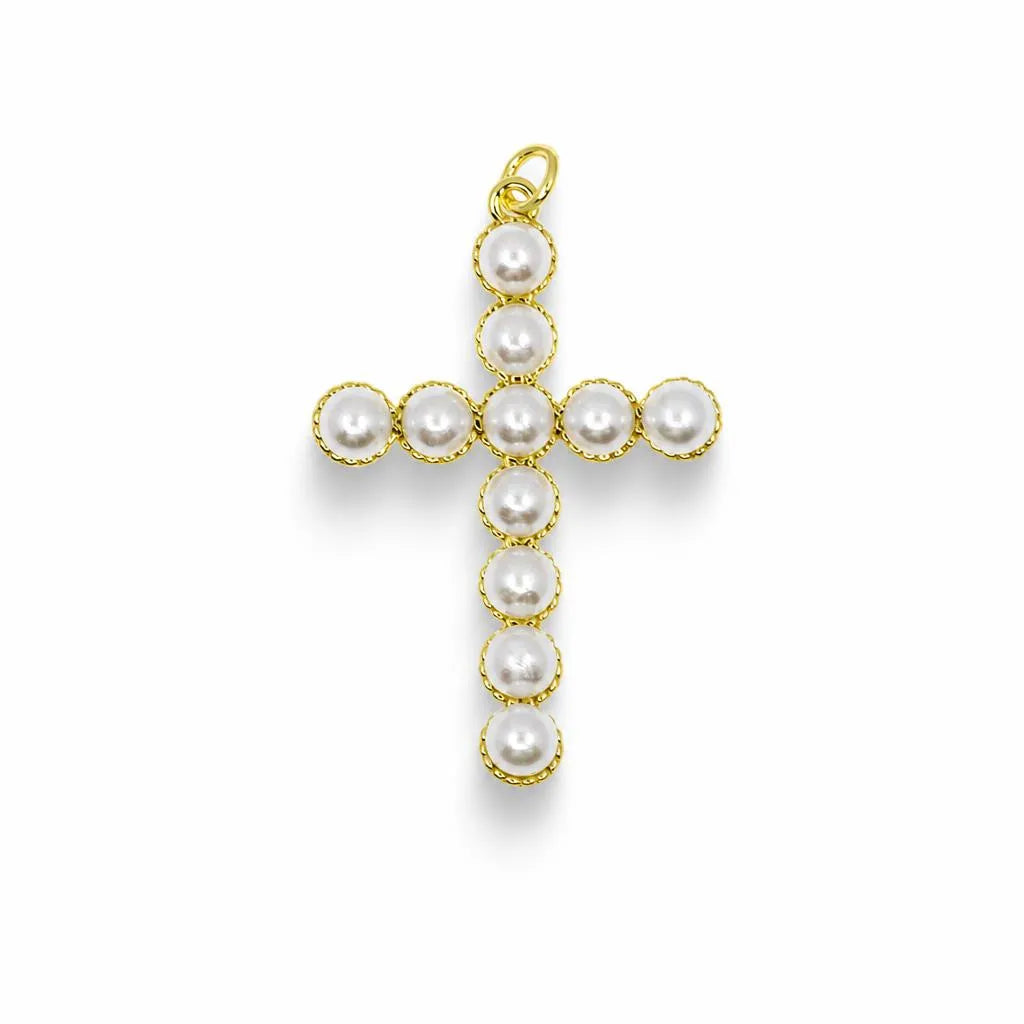Pearl Cross Pendant – 14K Gold Filled