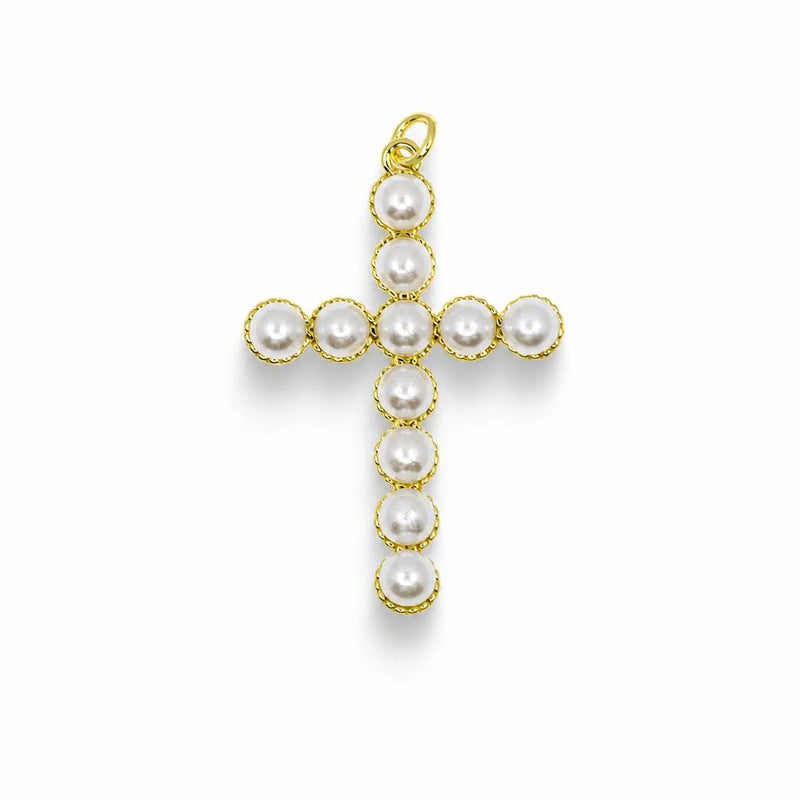 Pearl Cross Pendant – 14K Gold Filled