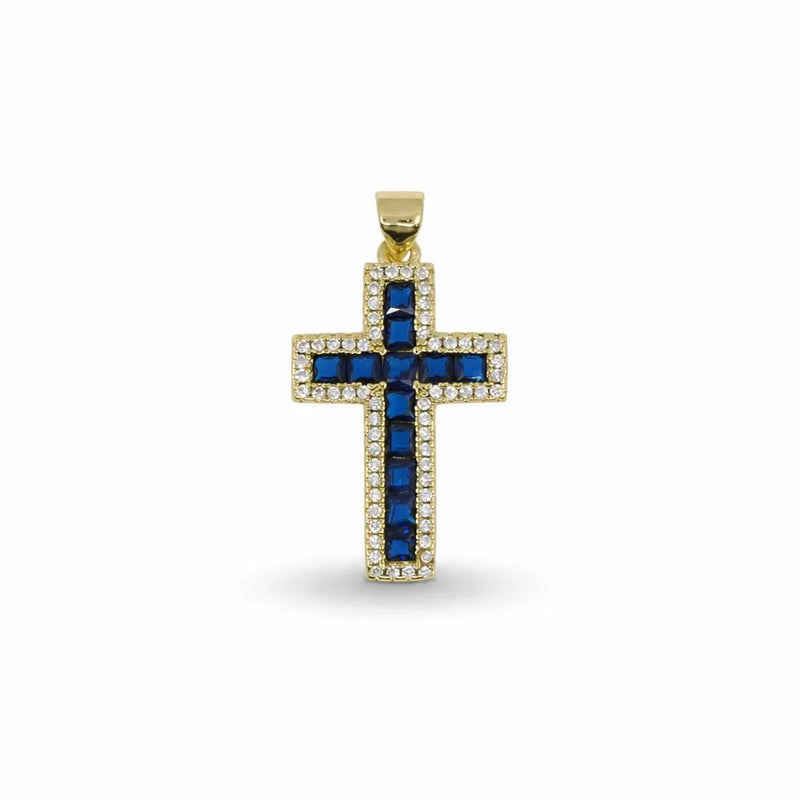Princess Cut Halo Cross Pendant – 14K Gold Filled