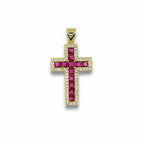 Princess Cut Halo Cross Pendant – 14K Gold Filled