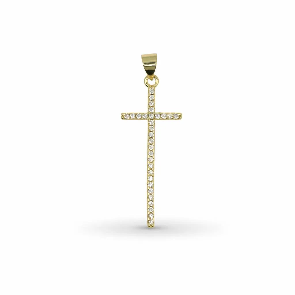 Slim Crystal Cross Pendant – 14K Gold Filled
