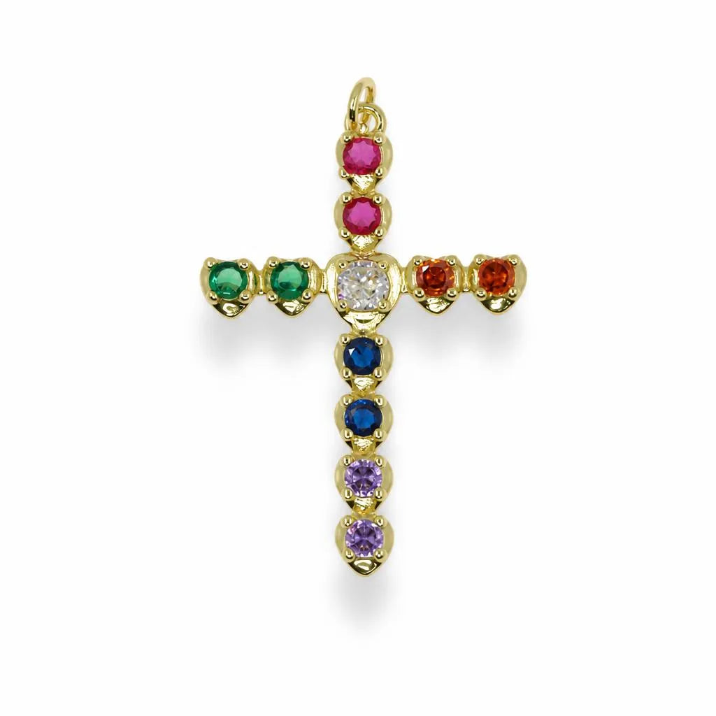 Rainbow Gem Cross Pendant – 14K Gold Filled