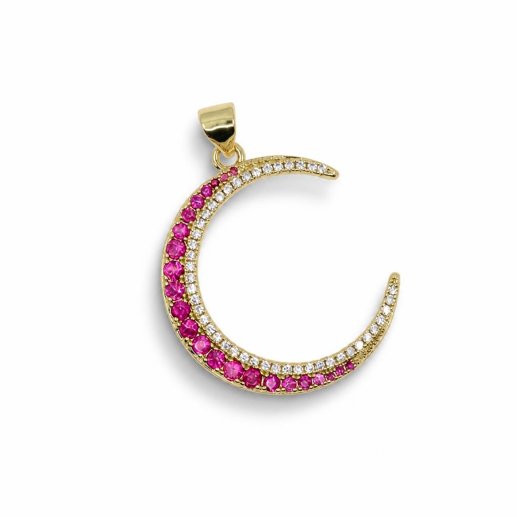 Pink Crescent Moon Pendant – 14K Gold Filled