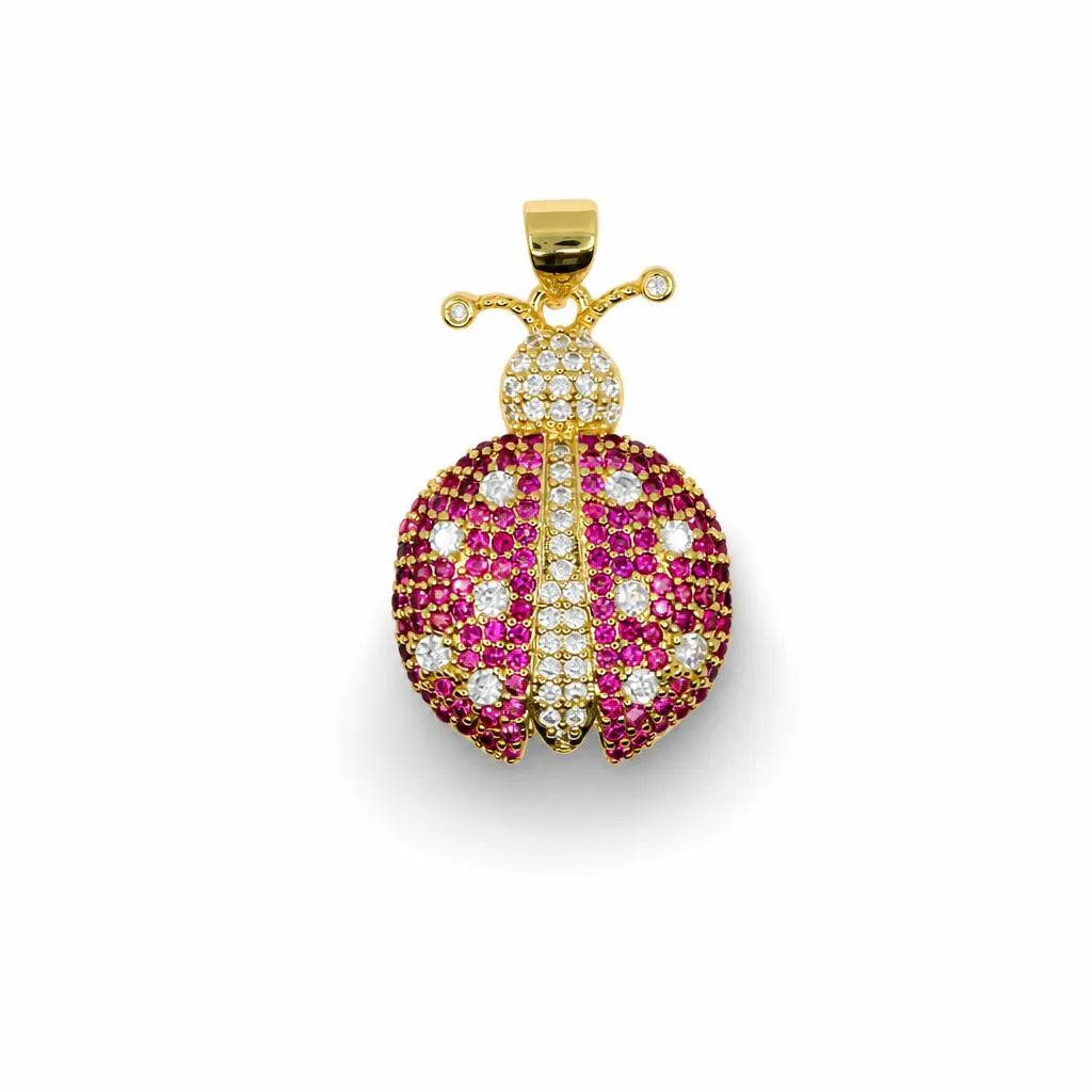 Pink Ladybug Pavé Pendant – 14K Gold Filled