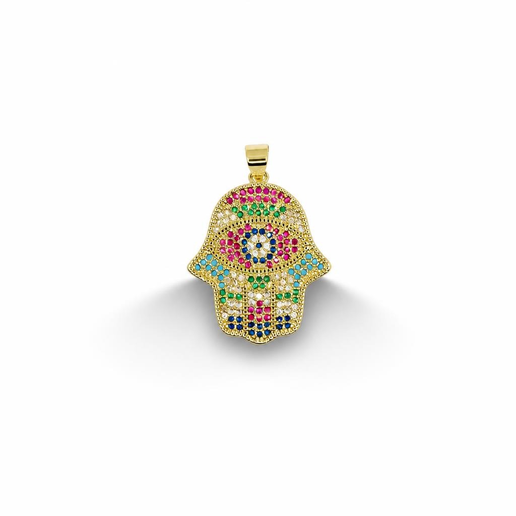 Multicolor Pavé Hamsa Hand Pendant