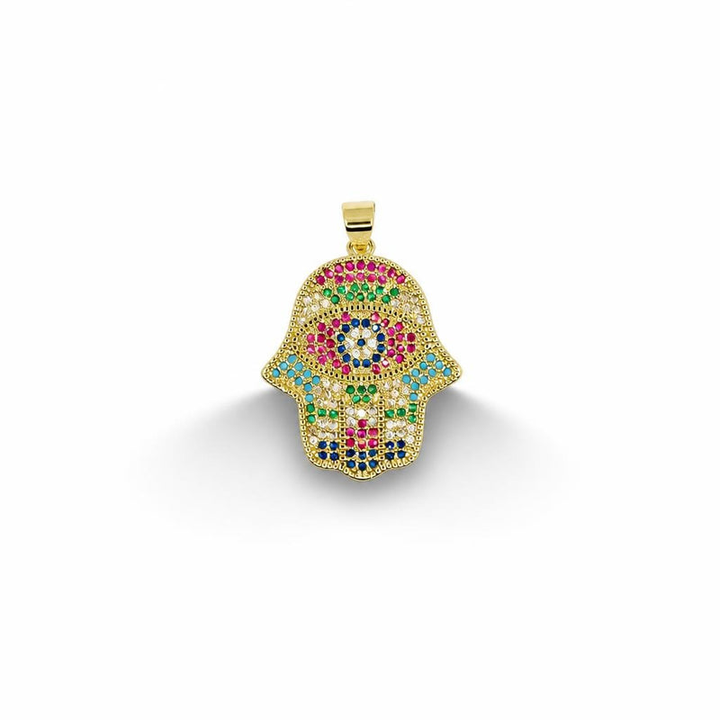 Multicolor Pavé Hamsa Hand Pendant