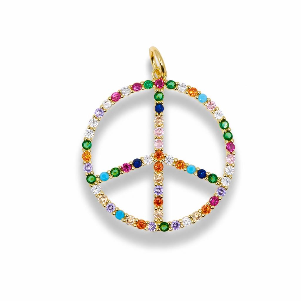 Rainbow Peace Sign Pendant – 14K Gold Filled