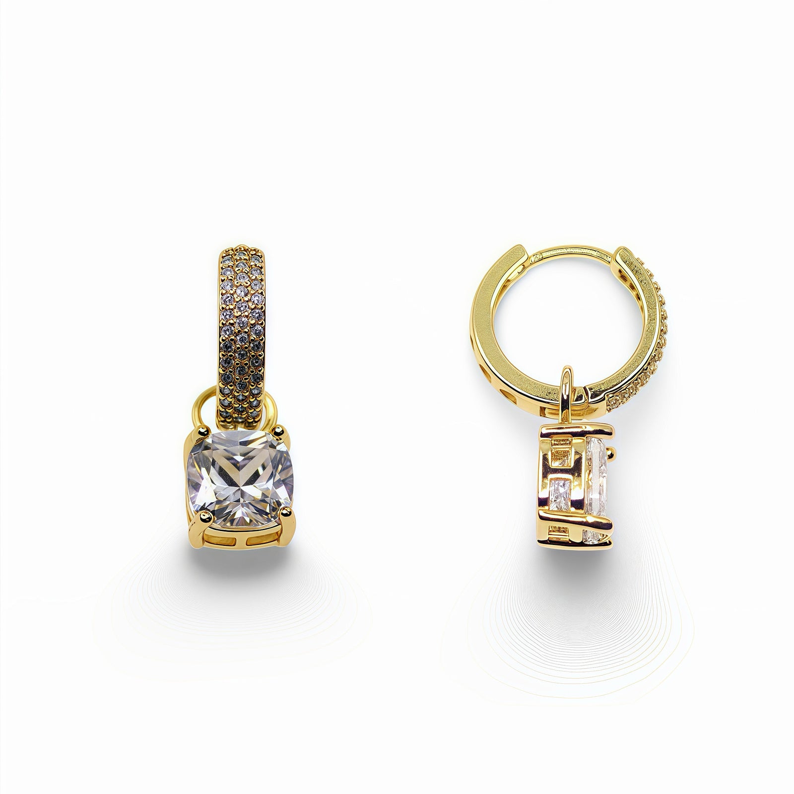 Luxe Cushion Drop Huggie Earrings – 14K Gold Filled