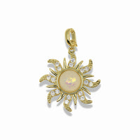 14k Gold Plated Sun Pendant With Opal Effect Center And Clear Crystals