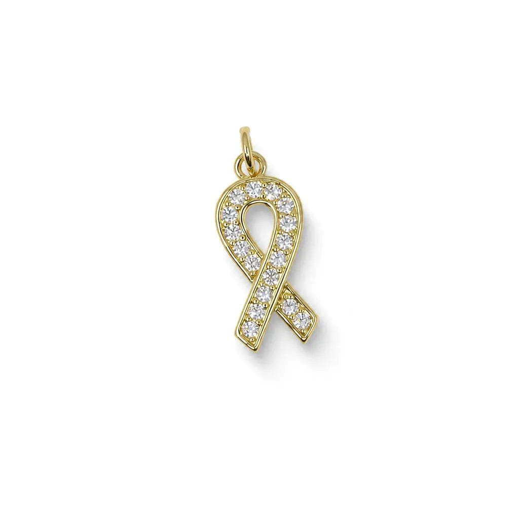 Crystal Awareness Ribbon Pendant – 14K Gold Filled
