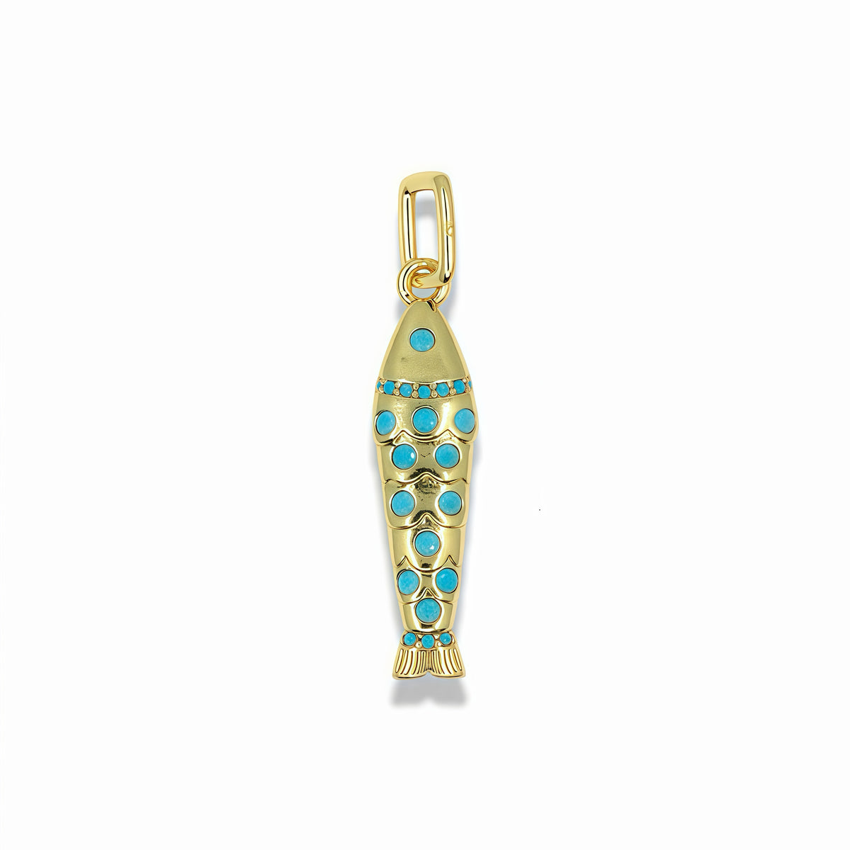 Mini Golden Fish Pendant with Turquoise Details