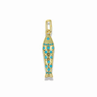 Mini Golden Fish Pendant with Turquoise Details