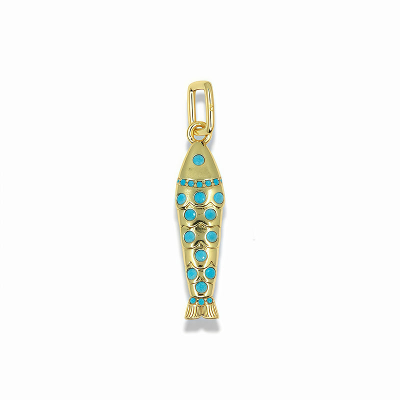 Mini Golden Fish Pendant with Turquoise Details