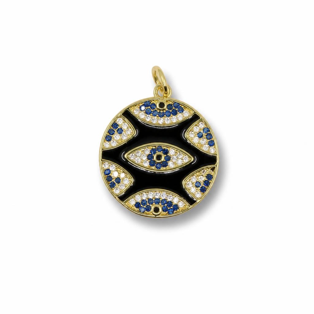 Evil Eye Enamel Medallion Pendant – 14K Gold Filled