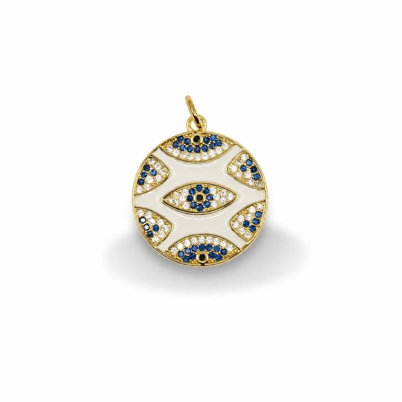 Evil Eye Enamel Medallion Pendant – 14K Gold Filled
