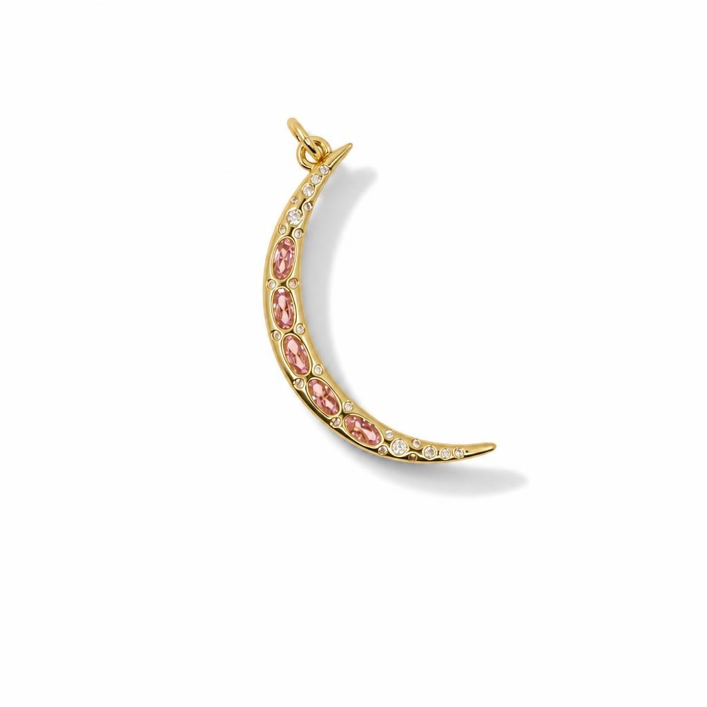 Gemstone Crescent Moon Pendant – 14K Gold Filled