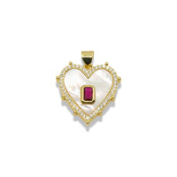 14k Gold Plated Mother Of Pearl Heart Pendant With Gemstone Center