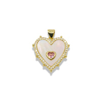 14k Gold Plated Mother Of Pearl Heart Pendant With Gemstone Center