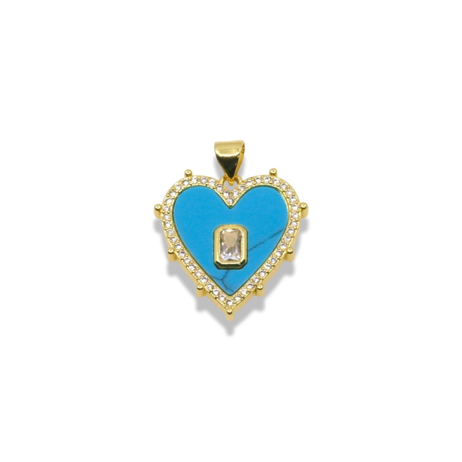 14k Gold Plated Mother Of Pearl Heart Pendant With Gemstone Center