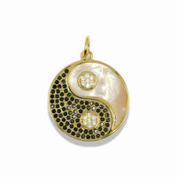 14k Gold Plated Yin Yang Gemstone Pendant With Crystals