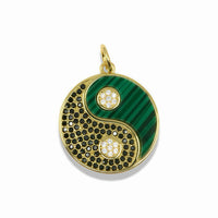 14k Gold Plated Yin Yang Gemstone Pendant With Crystals