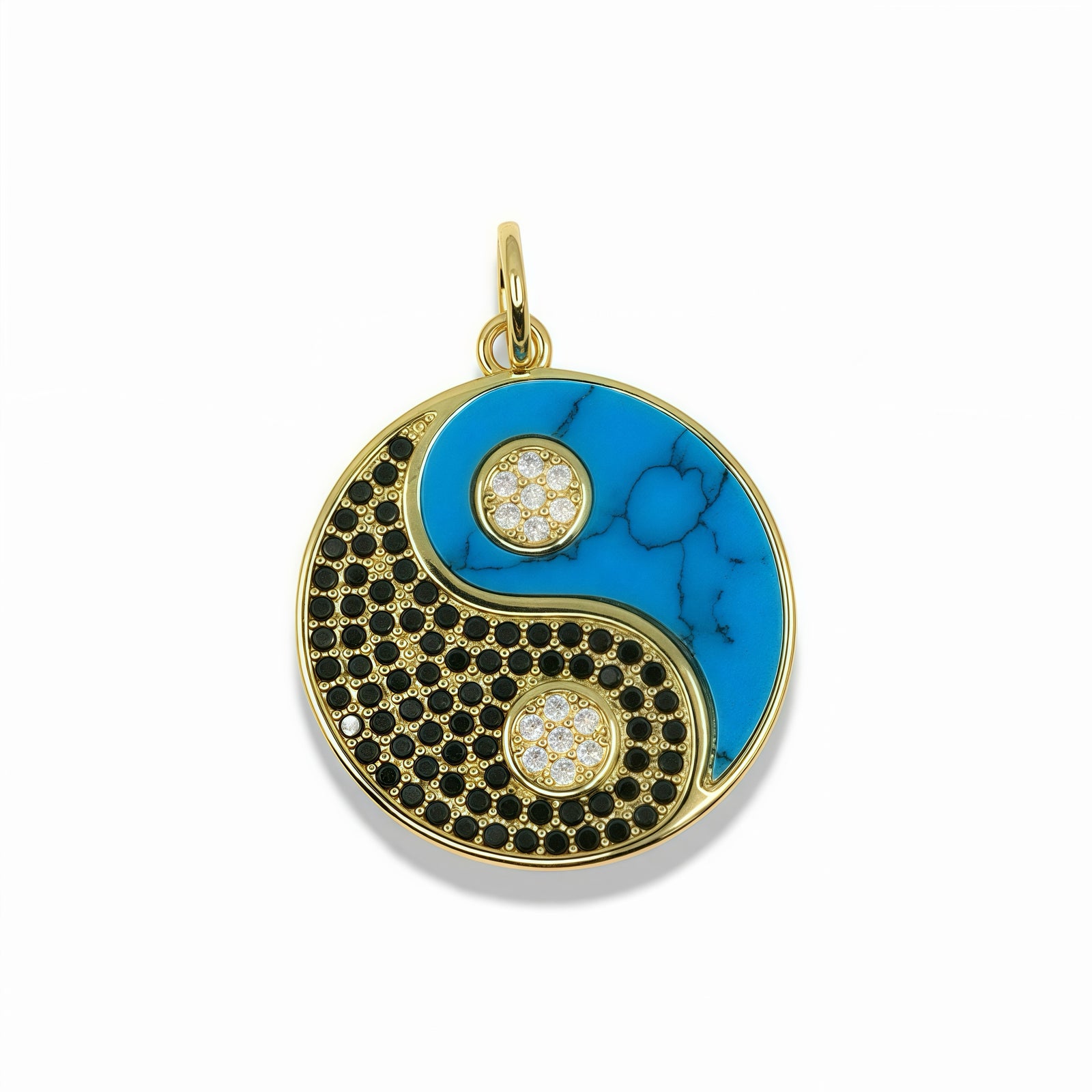 14k Gold Plated Yin Yang Gemstone Pendant With Crystals