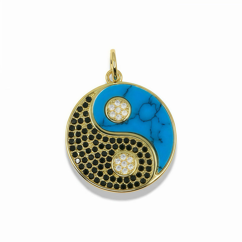 14k Gold Plated Yin Yang Gemstone Pendant With Crystals