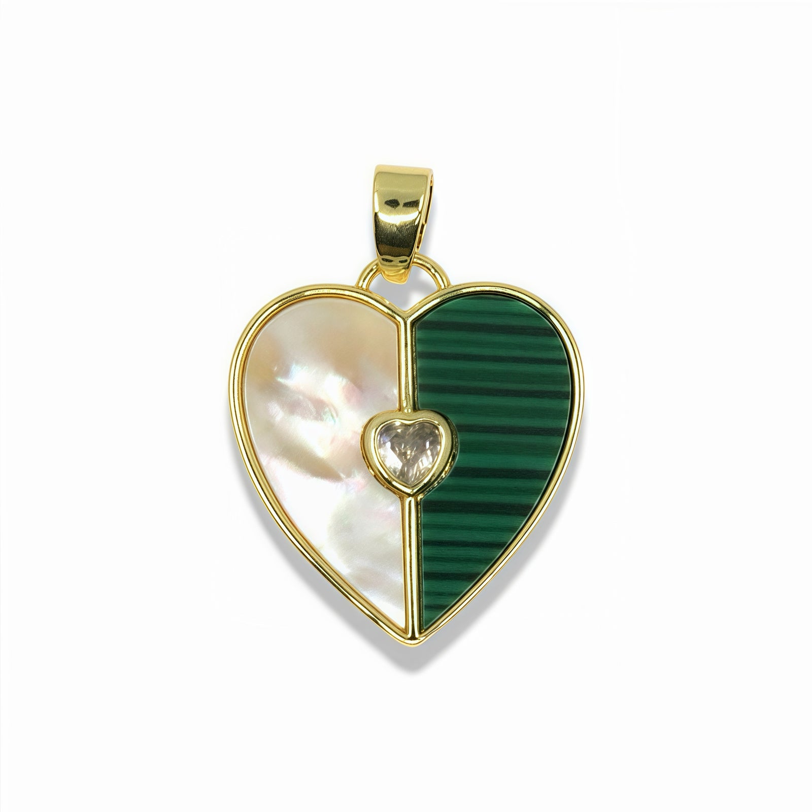 14K Gold Filled Mother of Pearl and Malachite & Turqouise Heart Pendant