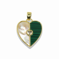 14K Gold Filled Mother of Pearl and Malachite & Turqouise Heart Pendant