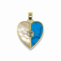 14K Gold Filled Mother of Pearl and Malachite & Turqouise Heart Pendant