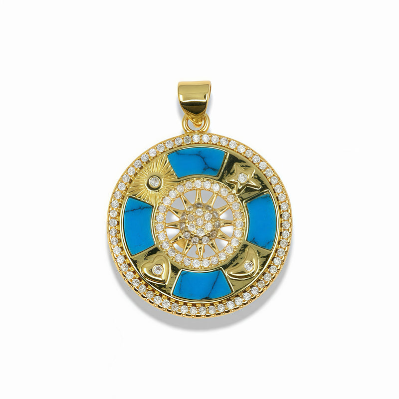 14K Gold Filled Celestial Sun Medallion Pendant