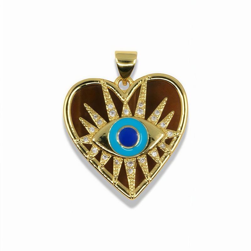 4K Gold Filled Heart Evil Eye Pendant