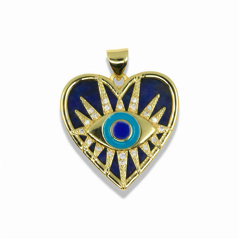 4K Gold Filled Heart Evil Eye Pendant