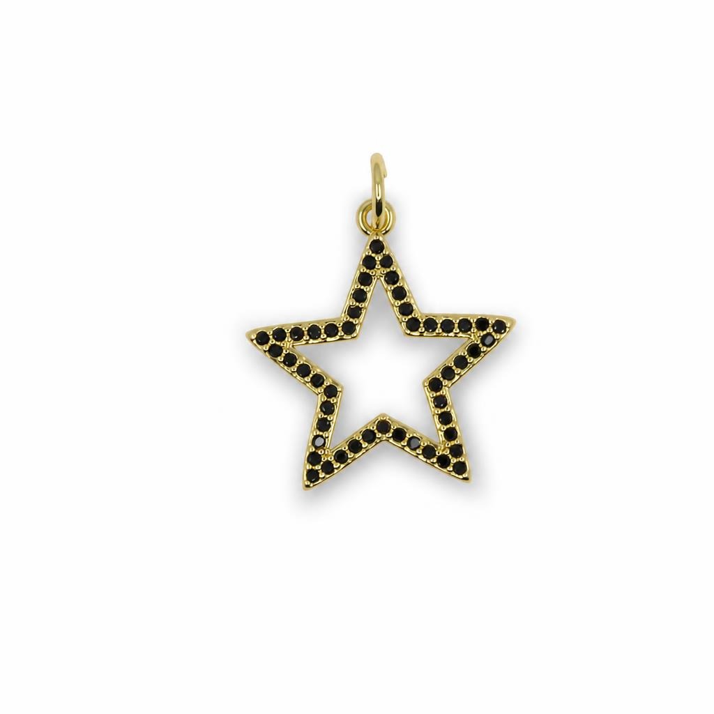 Black Crystal Open Star Pendant – 14K Gold Filled