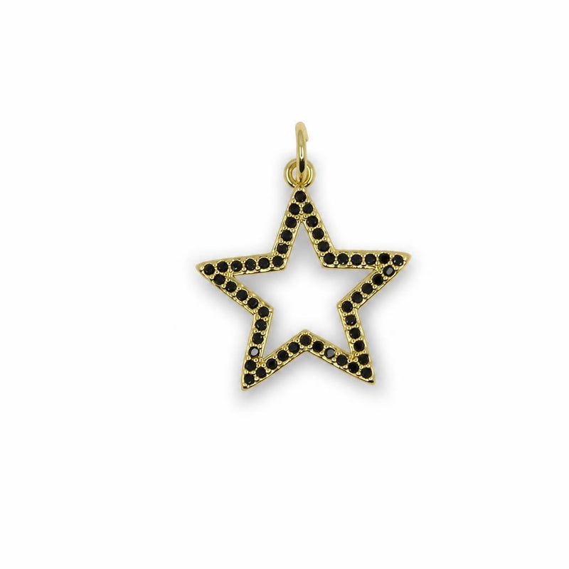 Black Crystal Open Star Pendant – 14K Gold Filled