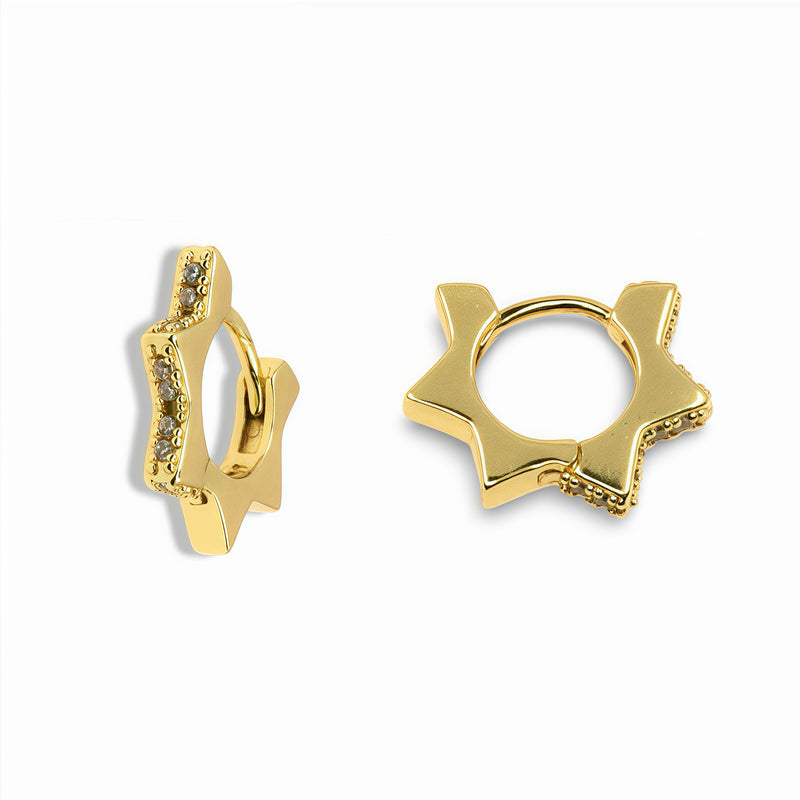 14k Gold Filled Star Huggie Hoop Earrings With Clear Crystals
