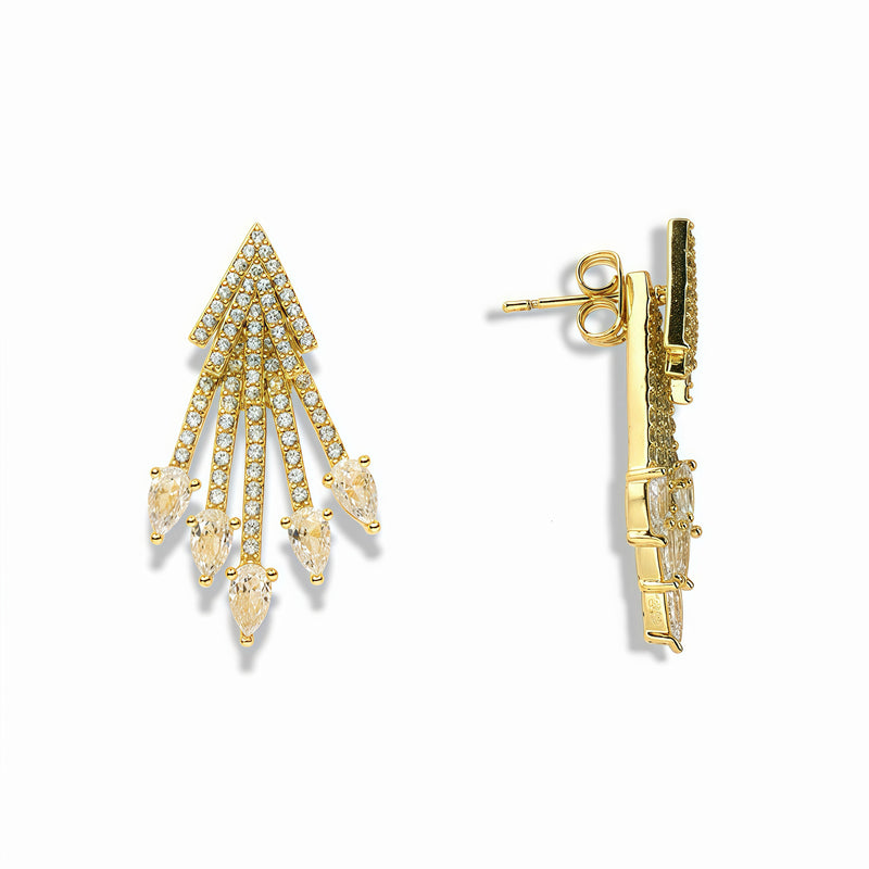 14k Gold Filled Clear Crystal Fan Drop Earrings