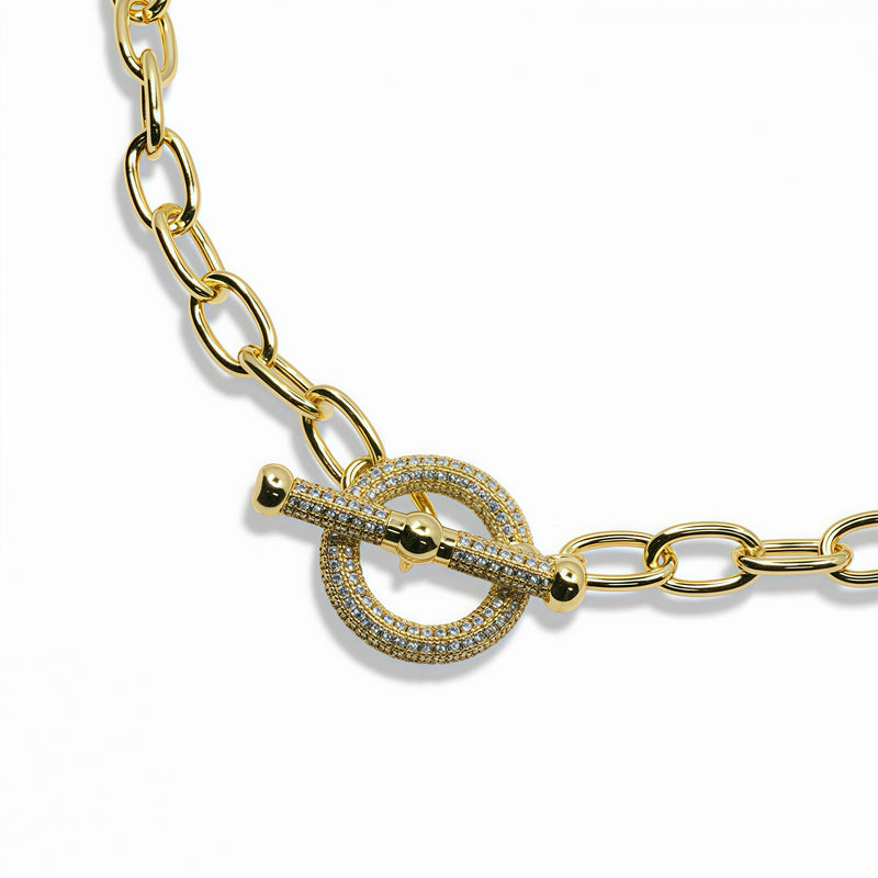 14K Gold-Plated Oval Link Chain Necklace with Toggle Clasp – 18 Inch