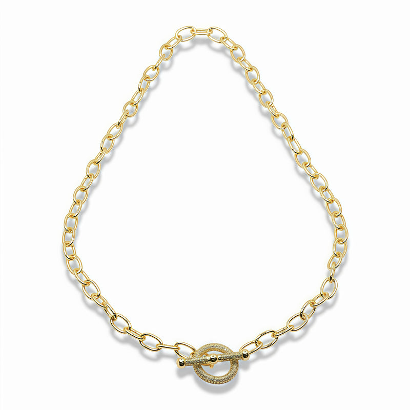 14K Gold-Plated Oval Link Chain Necklace with Toggle Clasp – 18 Inch