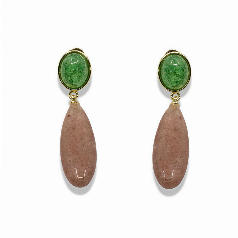 14k Gold Filled Natural Gemstone Oval Drop Earrings