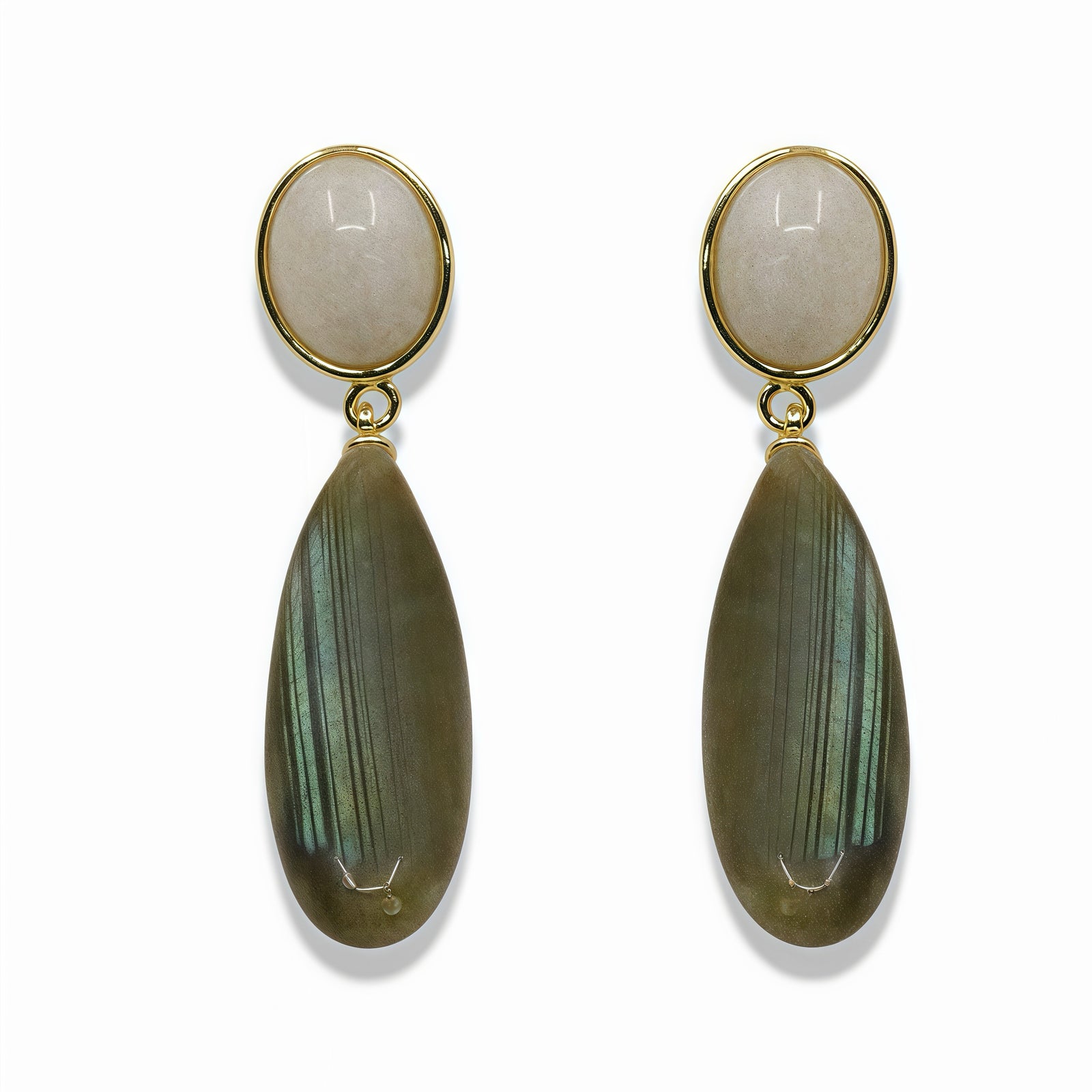14k Gold Filled Natural Gemstone Oval Drop Earrings