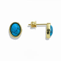14k Gold Filled Oval Natural Gemstone Stud Earrings