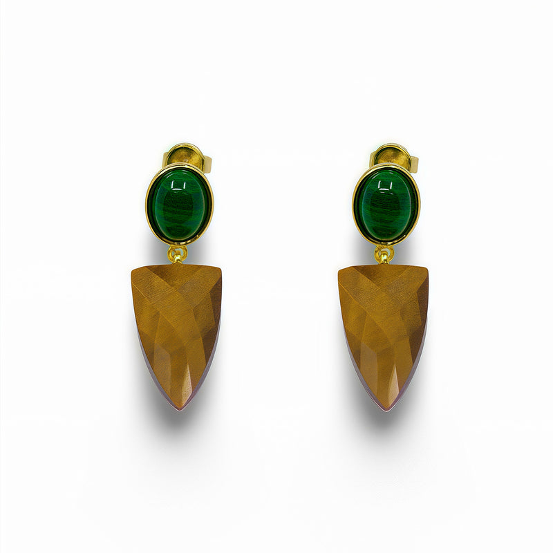 14k Gold Filled Oval Natural Gemstone Shield Drop Earrings