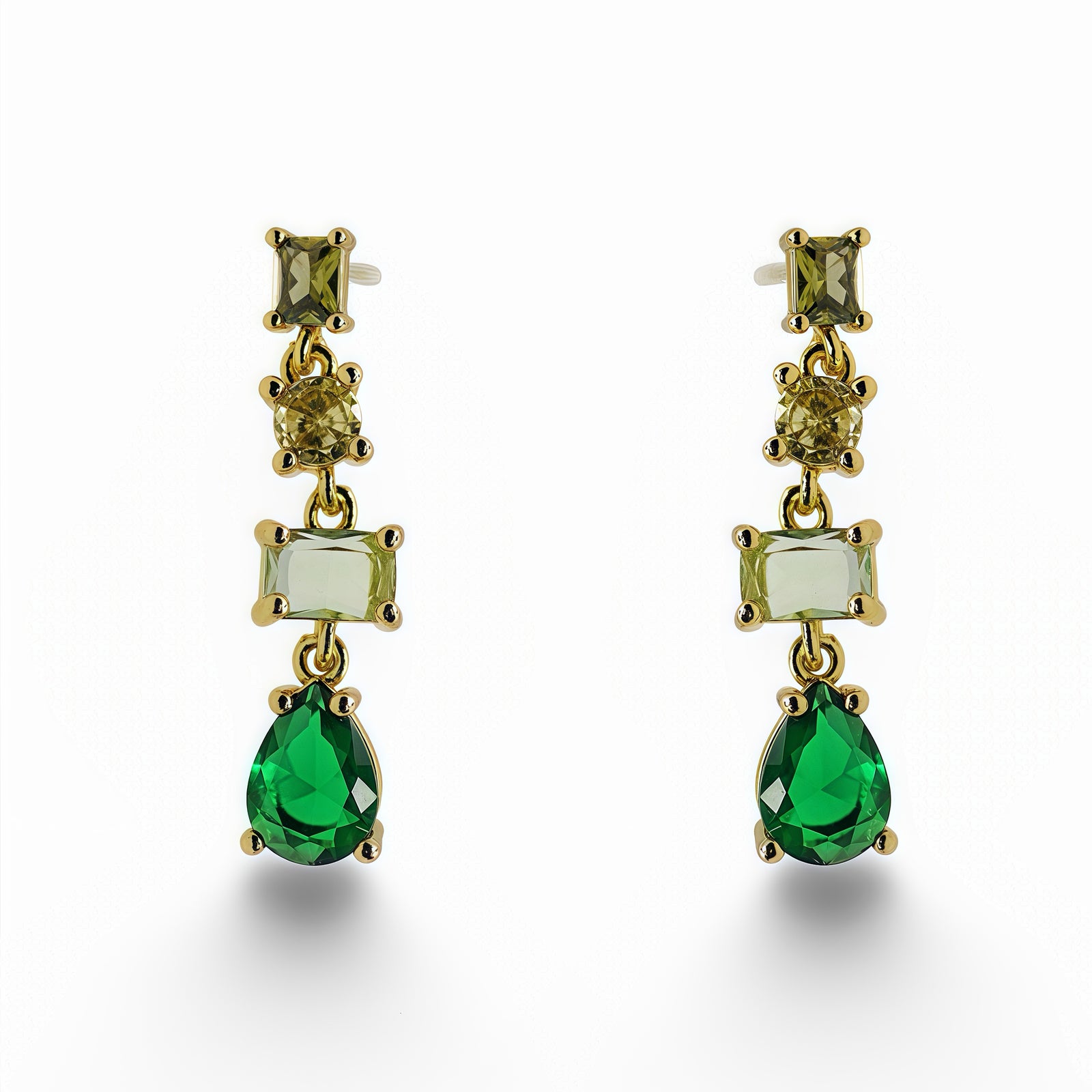 14k Gold Filled Green Multicolor Crystal Drop Earrings