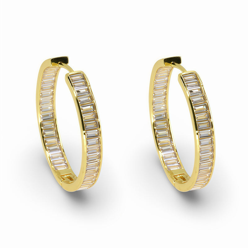 14k Gold Filled Inside-Out Baguette Crystal Hoop Earrings