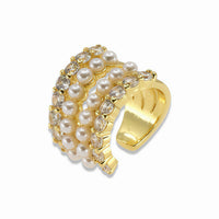Gold Double Pearl & Cubic Zirconia Ear Cuff