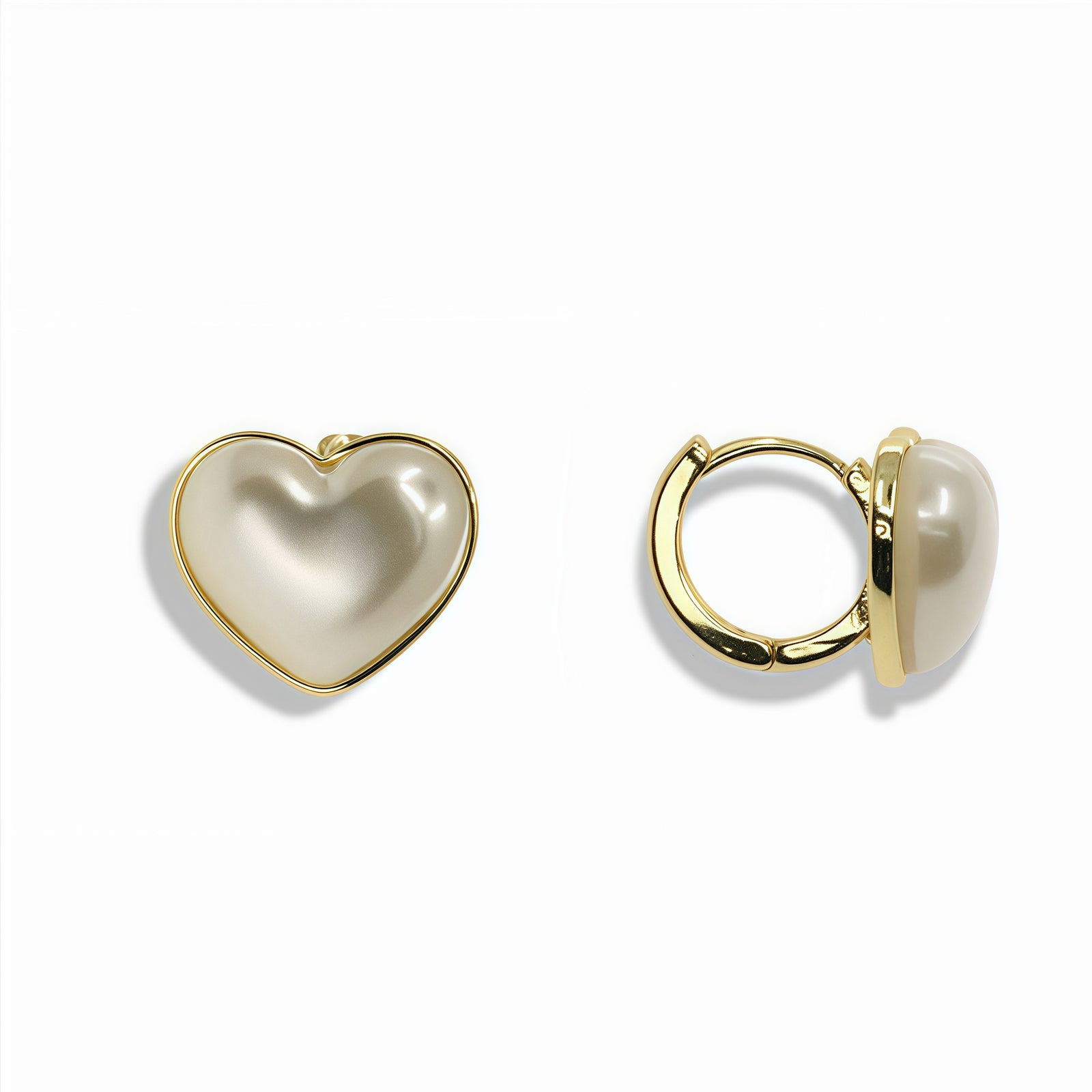 14k Gold Filled Pearl Heart Huggie Hoop Earrings