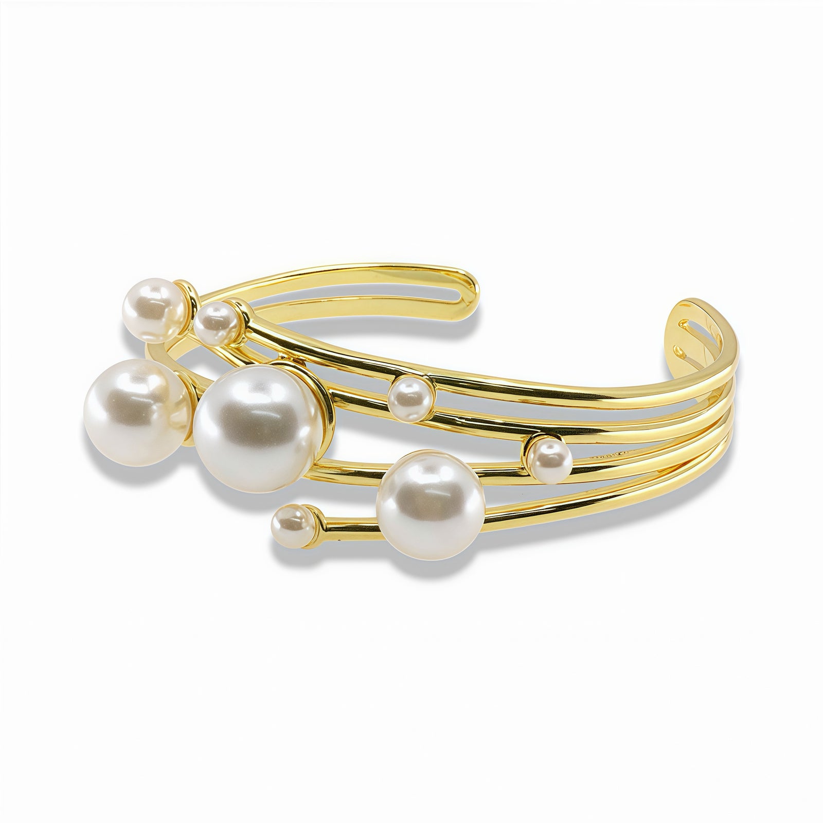 Gold Pearl Open Bangle Bracelet