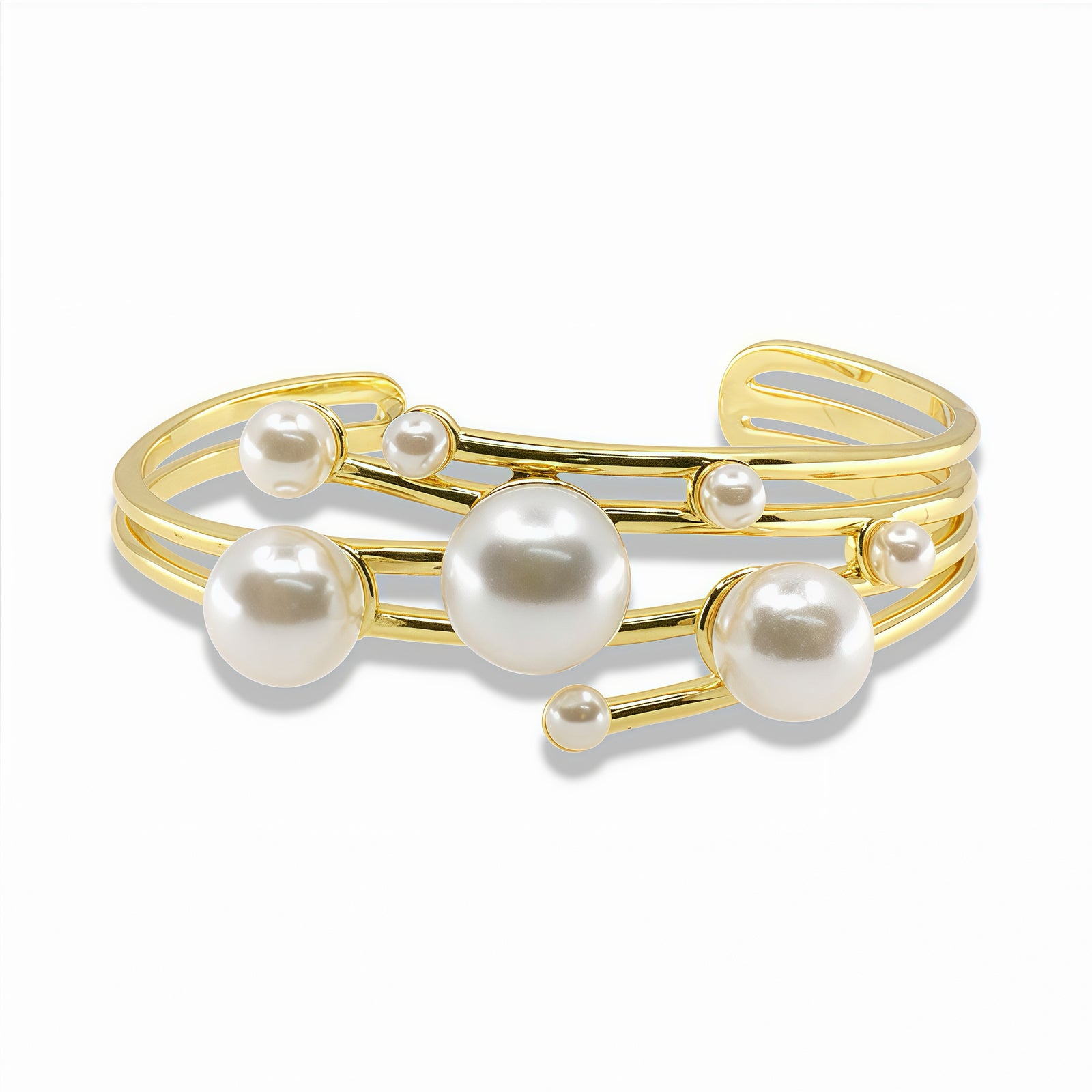 Gold Pearl Open Bangle Bracelet